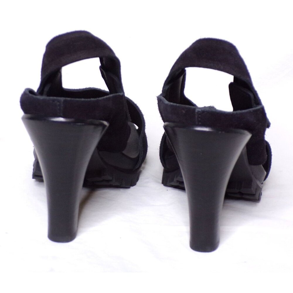 🆕 PEDRO GARCIA Yuval Slingback Peep Toe Lug Sole Heels Sandals Shoes Black 7.5 - Picture 4 of 8